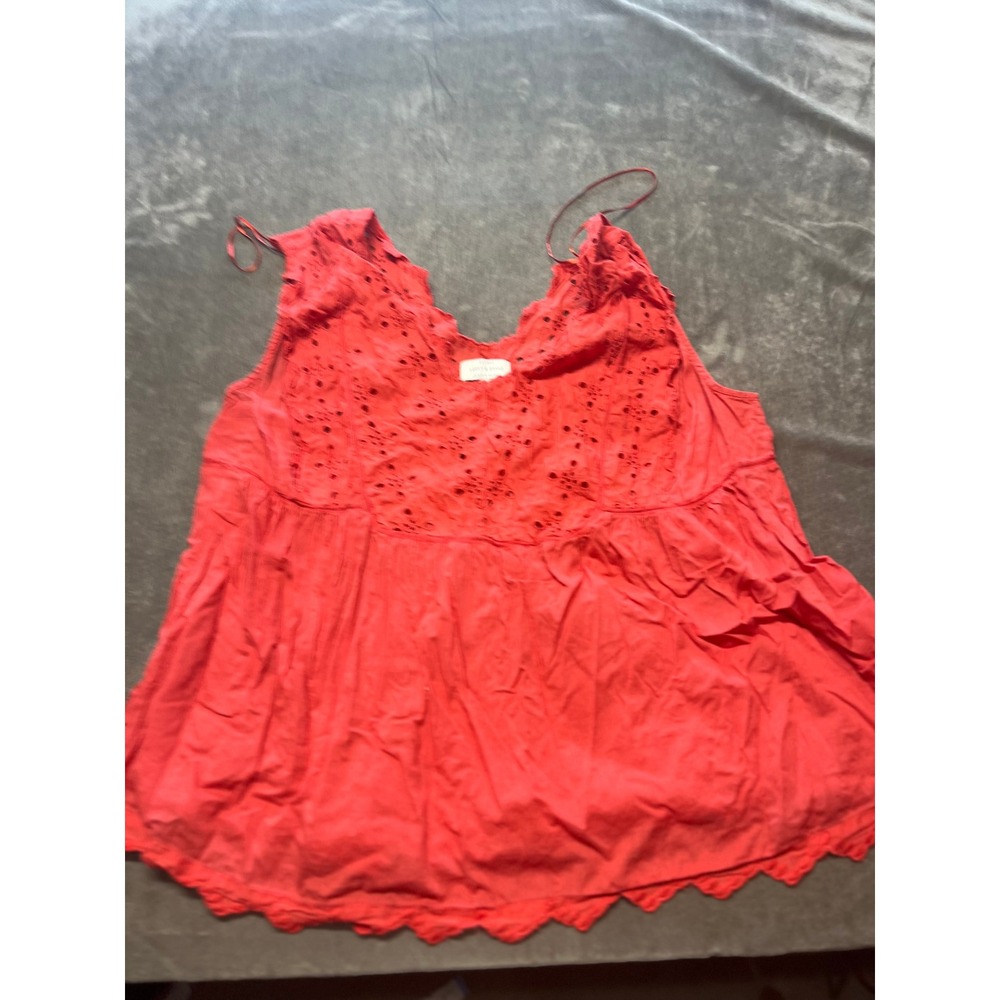 Lucky Brand‎ Eyelet Tank Top Sleeveless Blouse Red Womens Size 1X